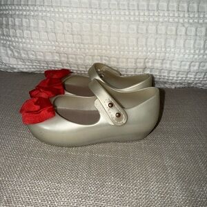 Mini Melissa Red Bow Open Toe Shoes Size 7 Mary Jane Jelly Flats